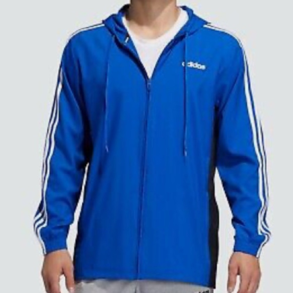 Adidas, Blue Windbreaker Lightweight Hooded Track Jacket Wick | Size XXL